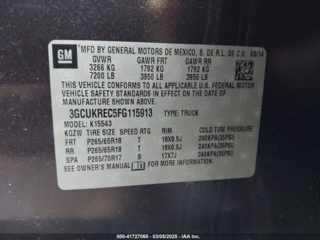 3GCUKREC5FG115913 Chevrolet Silverado 1500 1lt