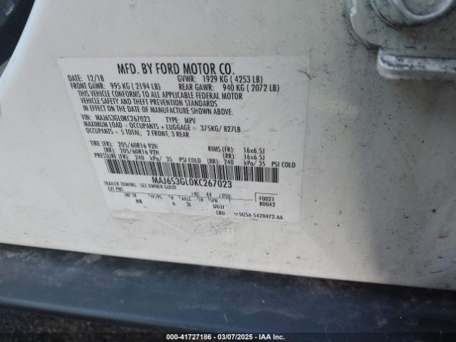 2019 FORD ECOSPORT MAJ6S3GL0KC267023 Photo 8