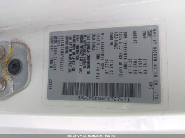 3N6CM0KN8FK727671 Nissan NV200 SV