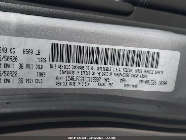 1C4RJFCG1FC118307 Jeep Grand Cherokee High Altitude