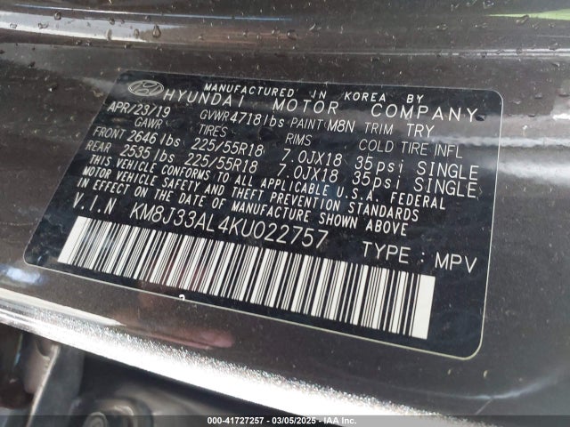 KM8J33AL4KU022757 Hyundai Tucson Limited