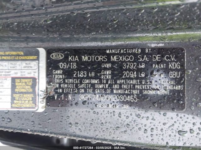 3KPF24AD6KE030465 KIA Forte Lxs