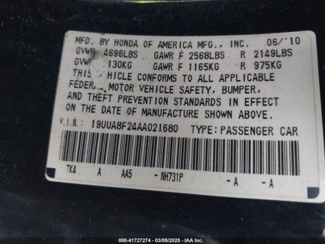 2010 ACURA TL 19UUA8F24AA021680 Photo 8