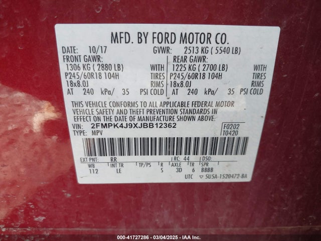 Ford EDGE SEL 2018 2FMPK4J9XJBB12362 Image 9