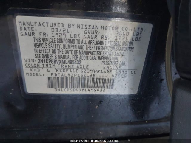3N1CP5BVXML495432 Nissan Kicks S Xtronic Cvt