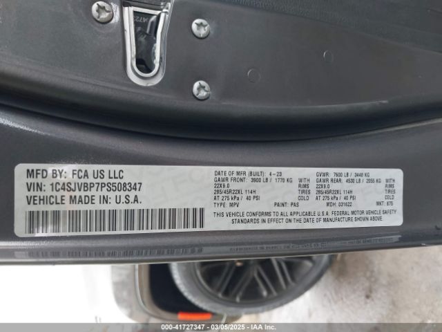 1C4SJVBP7PS508347 Jeep Wagoneer Series Ii Carbide 4x4