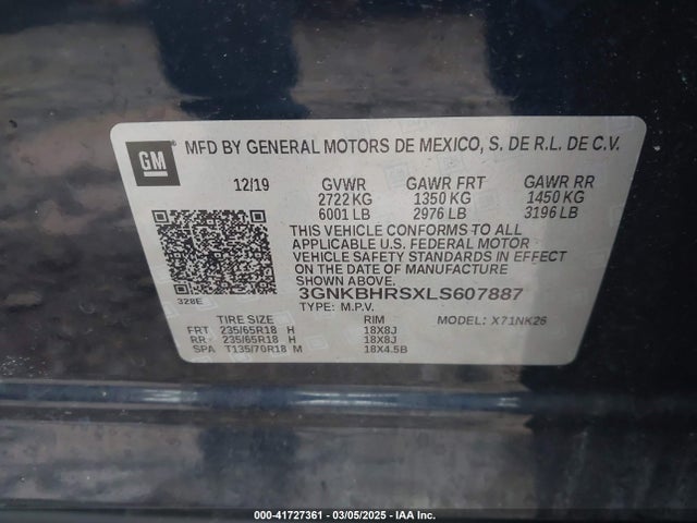 3GNKBHRSXLS607887 Chevrolet Blazer Awd 2lt