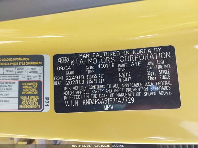 KIA SOUL + 2015 KNDJP3A51F7147729 Image 9