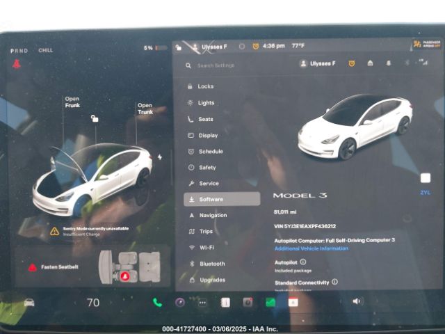 5YJ3E1EAXPF436212 Tesla Model 3 Rear-wheel Drive