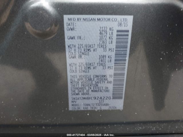 5N1AT2MV8FC924220 Nissan ROGUE SV