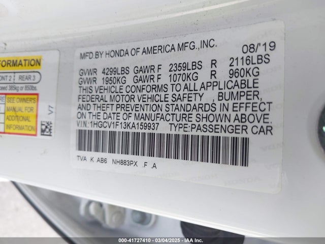 1HGCV1F13KA159937 Honda ACCORD LX