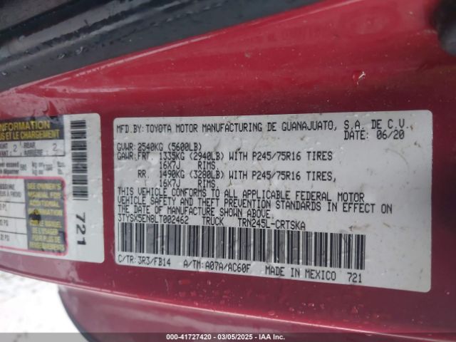 3TYSX5EN8LT002462 Toyota Tacoma Sr