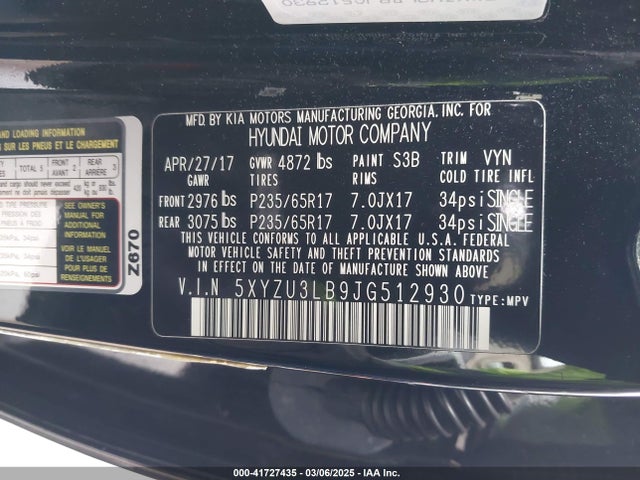 5XYZU3LB9JG512930 Hyundai Santa Fe Sport 2.4l