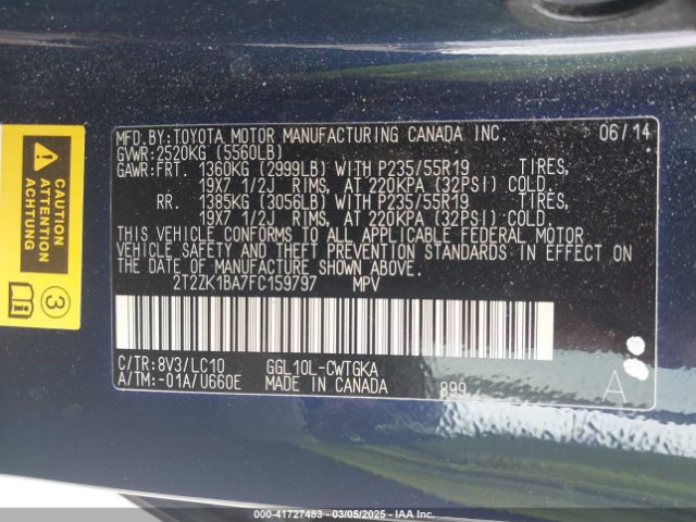2T2ZK1BA7FC159797 Lexus RX 350