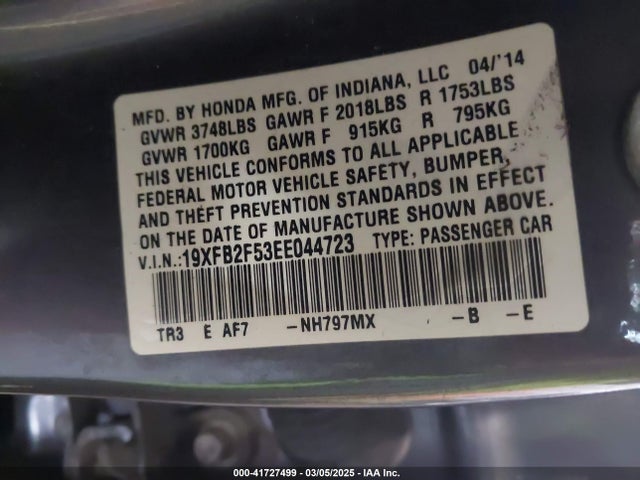 19XFB2F53EE044723 Honda Civic Lx
