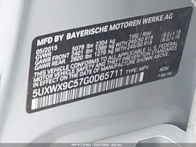 2016 BMW X3 5UXWX9C57G0D65711 Photo 8