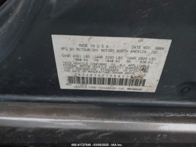 2005 MITSUBISHI GALANT 4A3AB36F75E033905 Photo 8