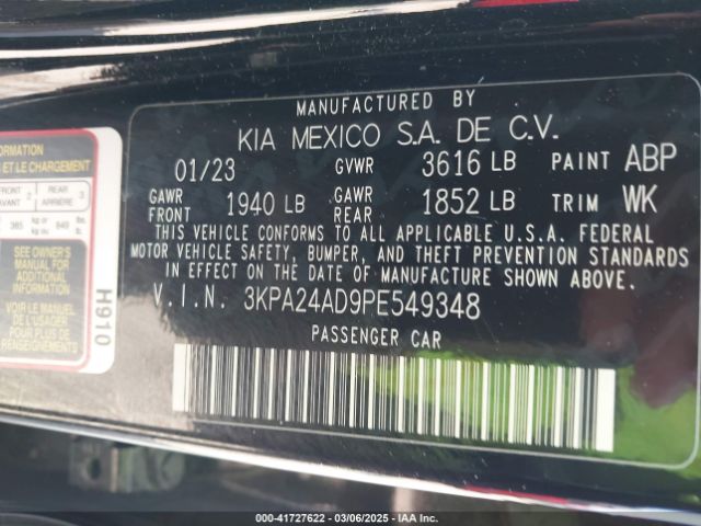 3KPA24AD9PE549348 KIA RIO S