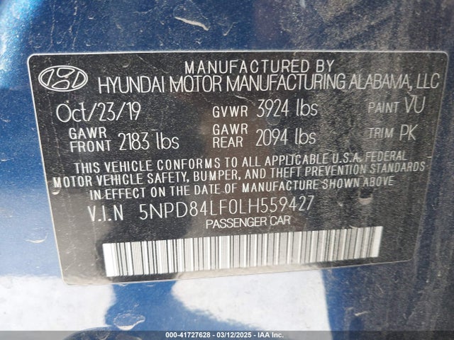 5NPD84LF0LH559427 Hyundai ELANTRA SEL