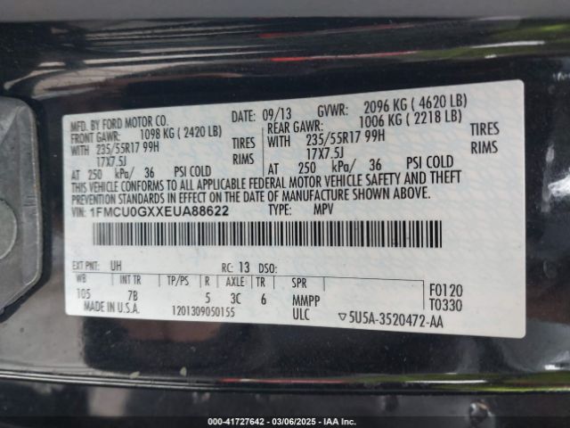 1FMCU0GXXEUA88622 Ford ESCAPE SE