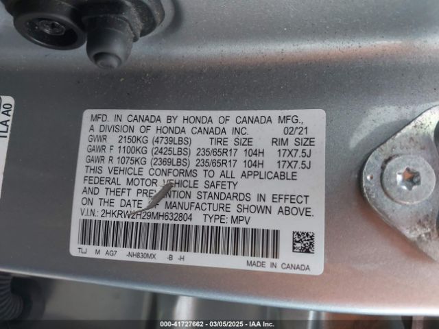 2HKRW2H29MH632804 Honda Cr-v Awd Lx