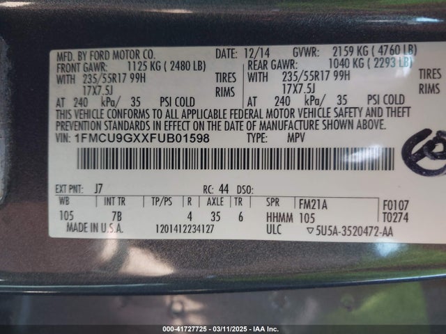 1FMCU9GXXFUB01598 Ford ESCAPE SE