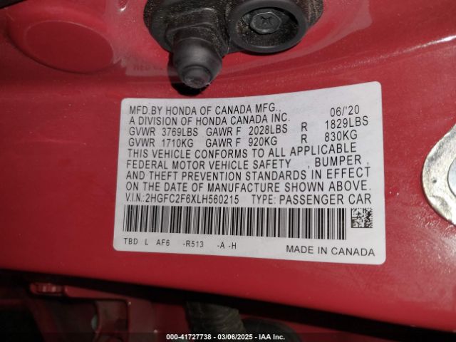 2HGFC2F6XLH560215 Honda Civic Lx