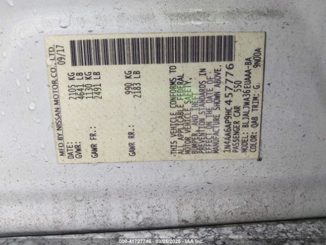 1N4AA6AP9HC457776 Nissan Maxima 3.5 Sv