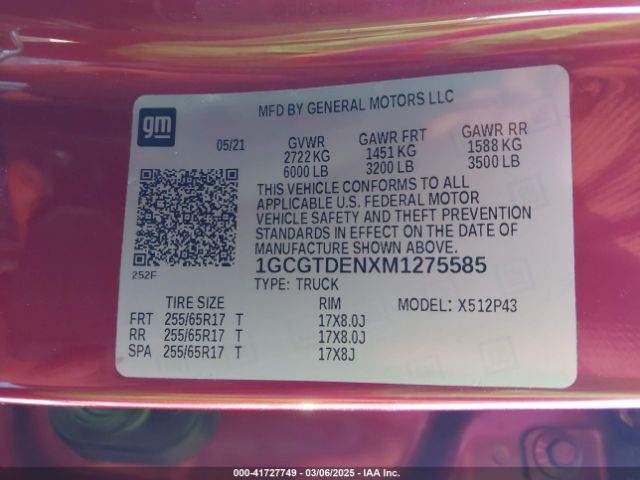1GCGTDENXM1275585 Chevrolet Colorado 4wd  Short Box Z71