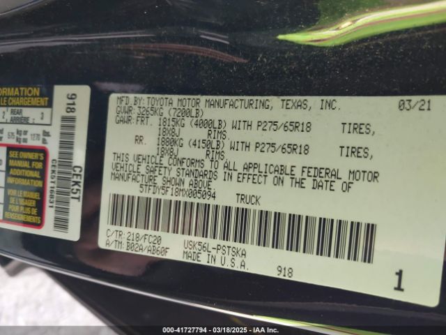 5TFDY5F18MX005094 Toyota Tundra Sr5