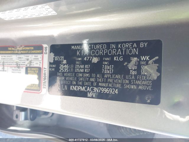 KNDPMCAC3N7996924 KIA Sportage Lx