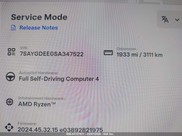 7SAYGDEE0SA347522 Tesla Model Y Long Range Dual Motor All-wheel Drive