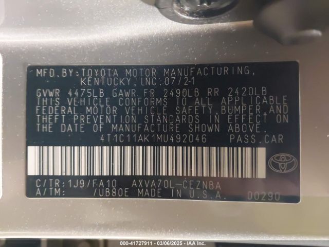 4T1C11AK1MU492046 Toyota CAMRY LE