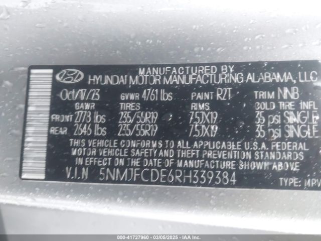 5NMJFCDE6RH339384 Hyundai TUCSON SEL