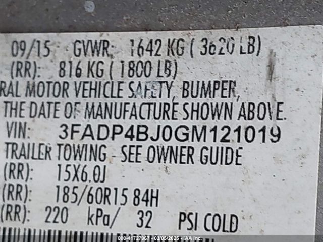 3FADP4BJ0GM121019 Ford FIESTA SE
