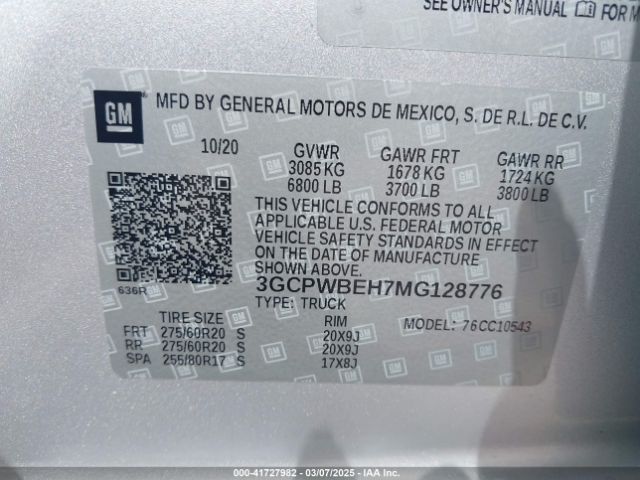 3GCPWBEH7MG128776 Chevrolet Silverado 1500 2wd  Short Bed Custom