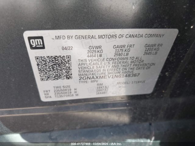 2GNAXMEV1N6148367 Chevrolet Equinox Fwd Rs