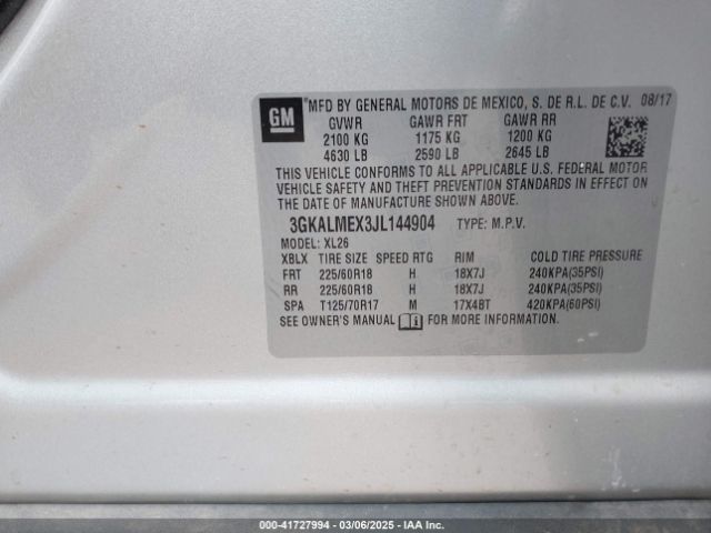 3GKALMEX3JL144904 GMC Terrain Sle