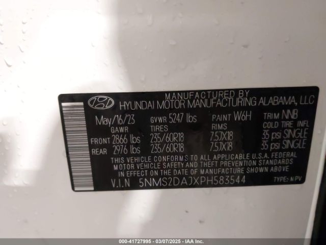 5NMS2DAJXPH583544 Hyundai Santa Fe Sel