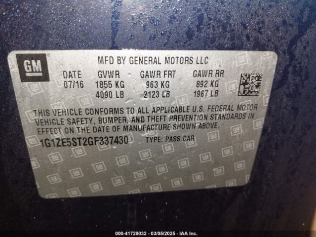 1G1ZE5ST2GF337430 Chevrolet MALIBU 1LT