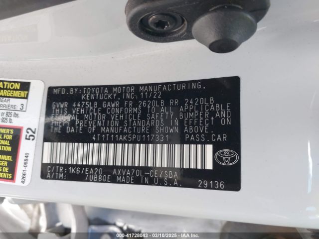 4T1T11AK5PU117331 Toyota CAMRY SE