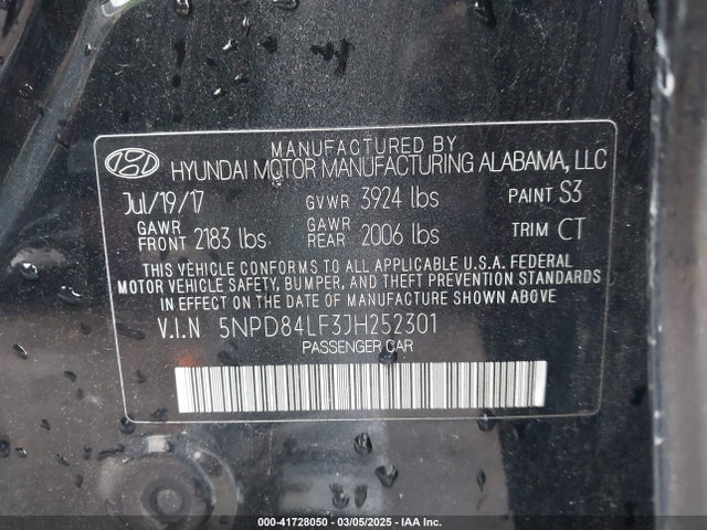 5NPD84LF3JH252301 Hyundai ELANTRA SEL