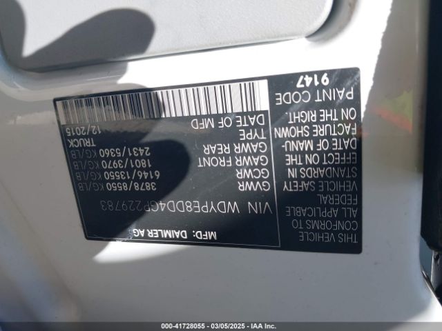 WDYPE8DD4GP229783 Freightliner Sprinter 2500 High  Roof/high Roof
