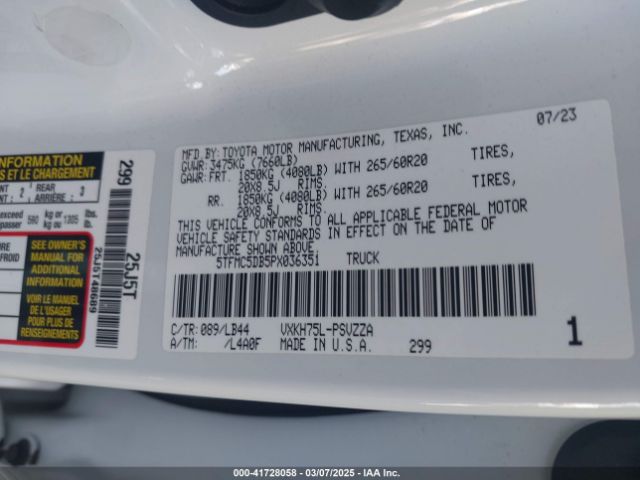 5TFMC5DB5PX036351 Toyota Tundra Hybrid 1794 Edition