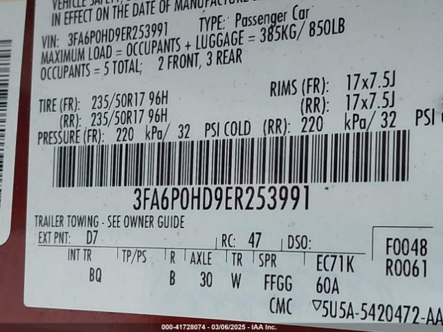 3FA6P0HD9ER253991 Ford FUSION SE