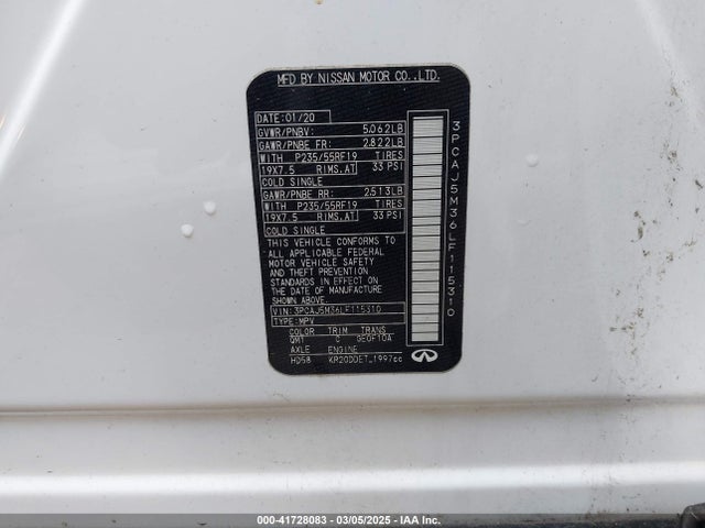 3PCAJ5M36LF115310 Infiniti Qx50 Luxe Awd