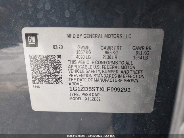 1G1ZD5STXLF099291 Chevrolet Malibu Fwd Lt