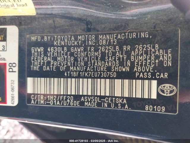 4T1BF1FK7EU730750 Toyota Camry Se Sport