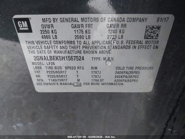 2GNALBEK5H1567524 Chevrolet EQUINOX LS