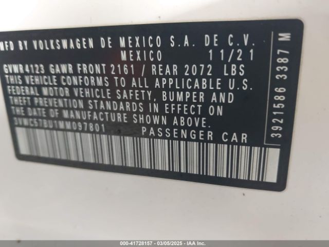 3VWC57BU1MM097801 Volkswagen Jetta 1.4t R-line/1.4t S/1.4t Se
